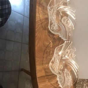 Set of 2 crystal n frosted serving dishes.  very Lalique style with holiday